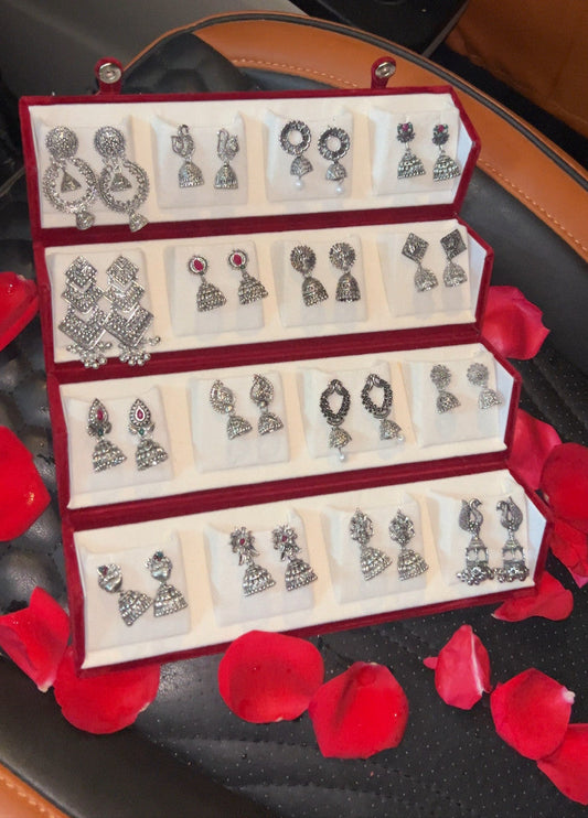 16 PC OXIDISED JHUMKAS + GOLD BOX