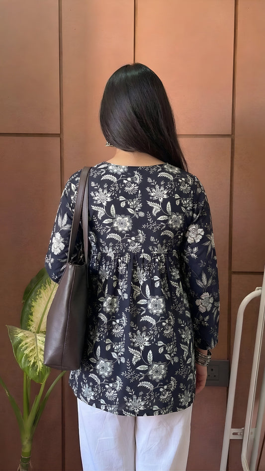 Floral Grace Black Peplum Top (Buy 1 Get 1 Free)