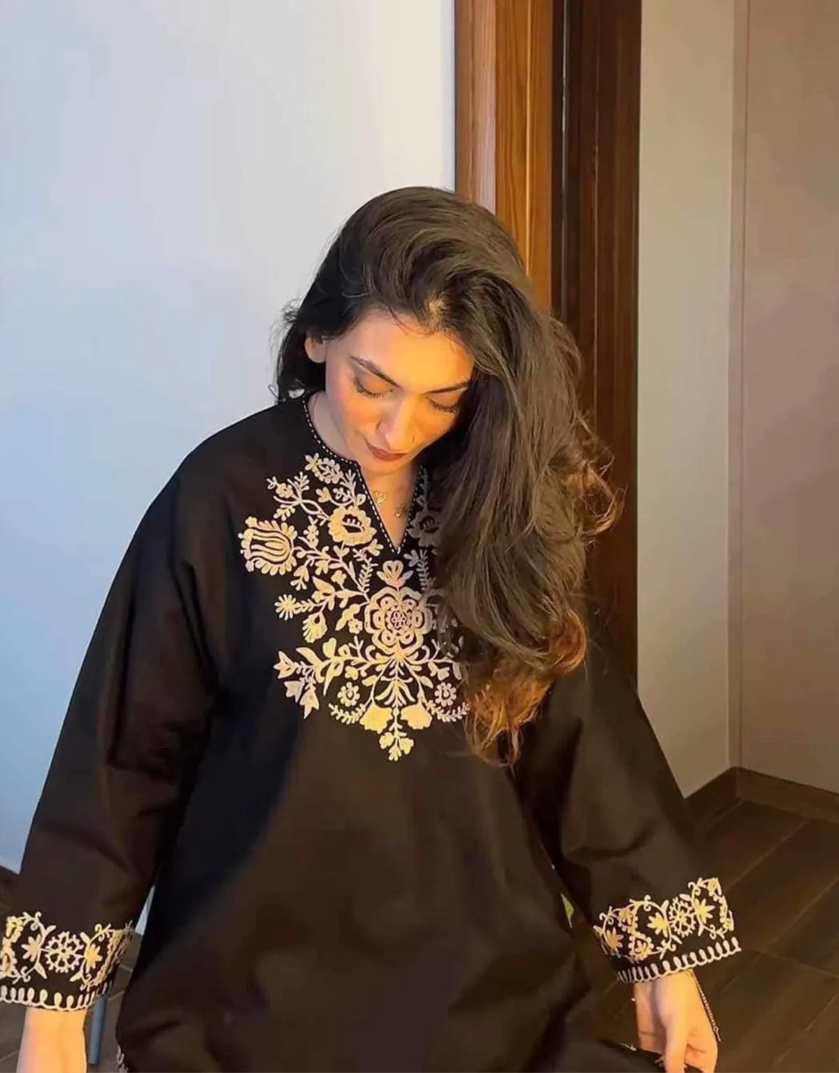 short black embroidered kurta with pants (Buy 1 Get 1 Free)