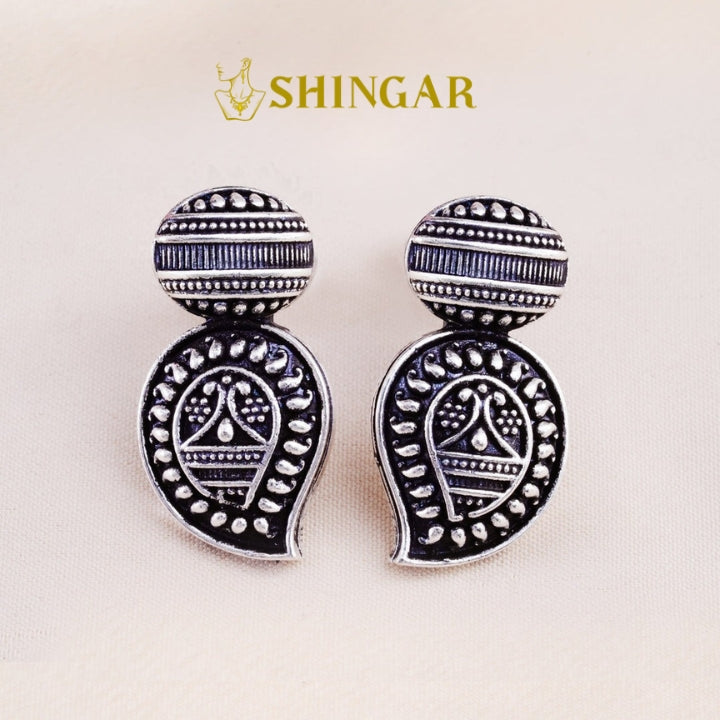 Set Of 12 Oxidized Designer Stud Earrings With Folding Jewelry Box