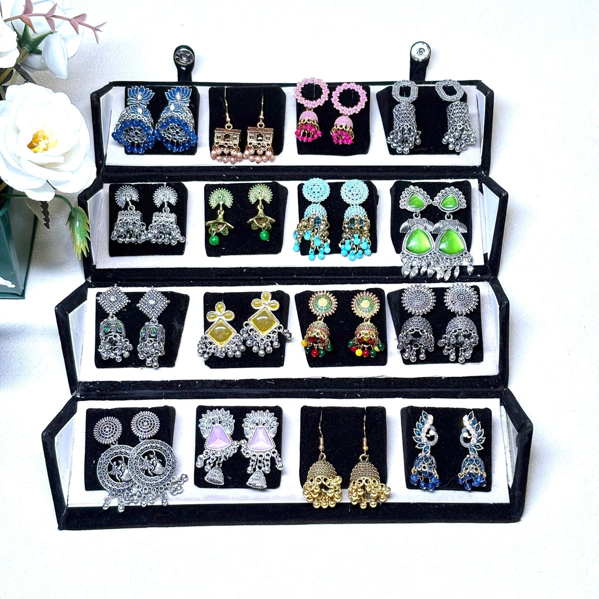 16 Colourful Jhumka with Folding Box