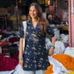 Navy Gold Floral Handblock Cotton Shirt Kurti (Buy 1 Get 1 Free)