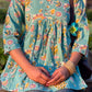 Teal Floral Cotton Peplum Top (Buy 1 Get 1 Free)
