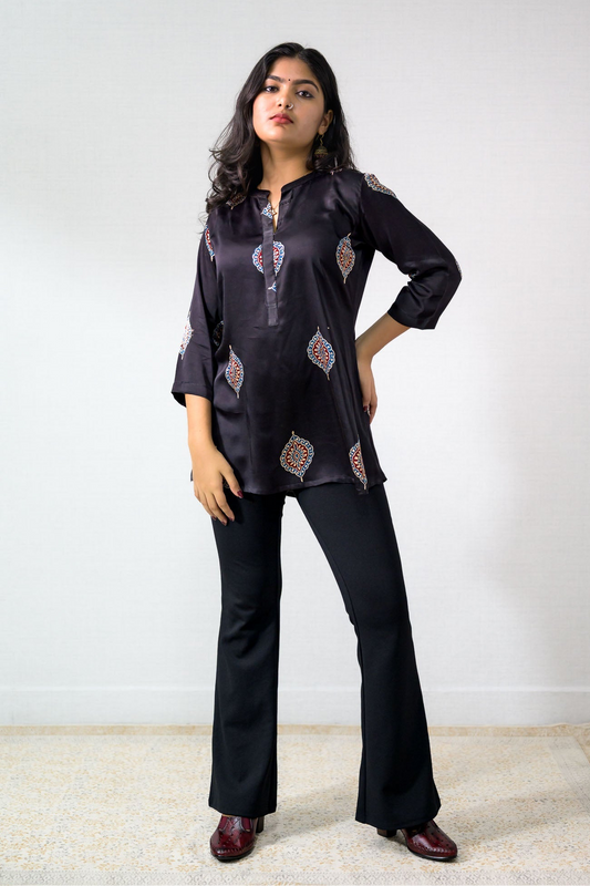 Black Pihu Blooms Modal Short top Pants (Buy 1 Get 1 Free)