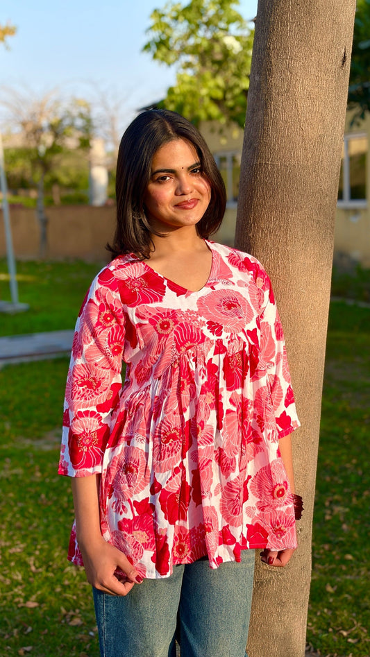 Bloom in Style – Pink Floral Gathered Top (Buy 1 Get 1 Free)