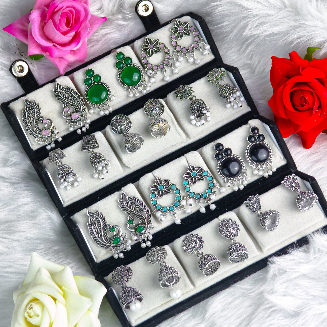 Set of 12 Random Earrings with Folding Jhumka Box
