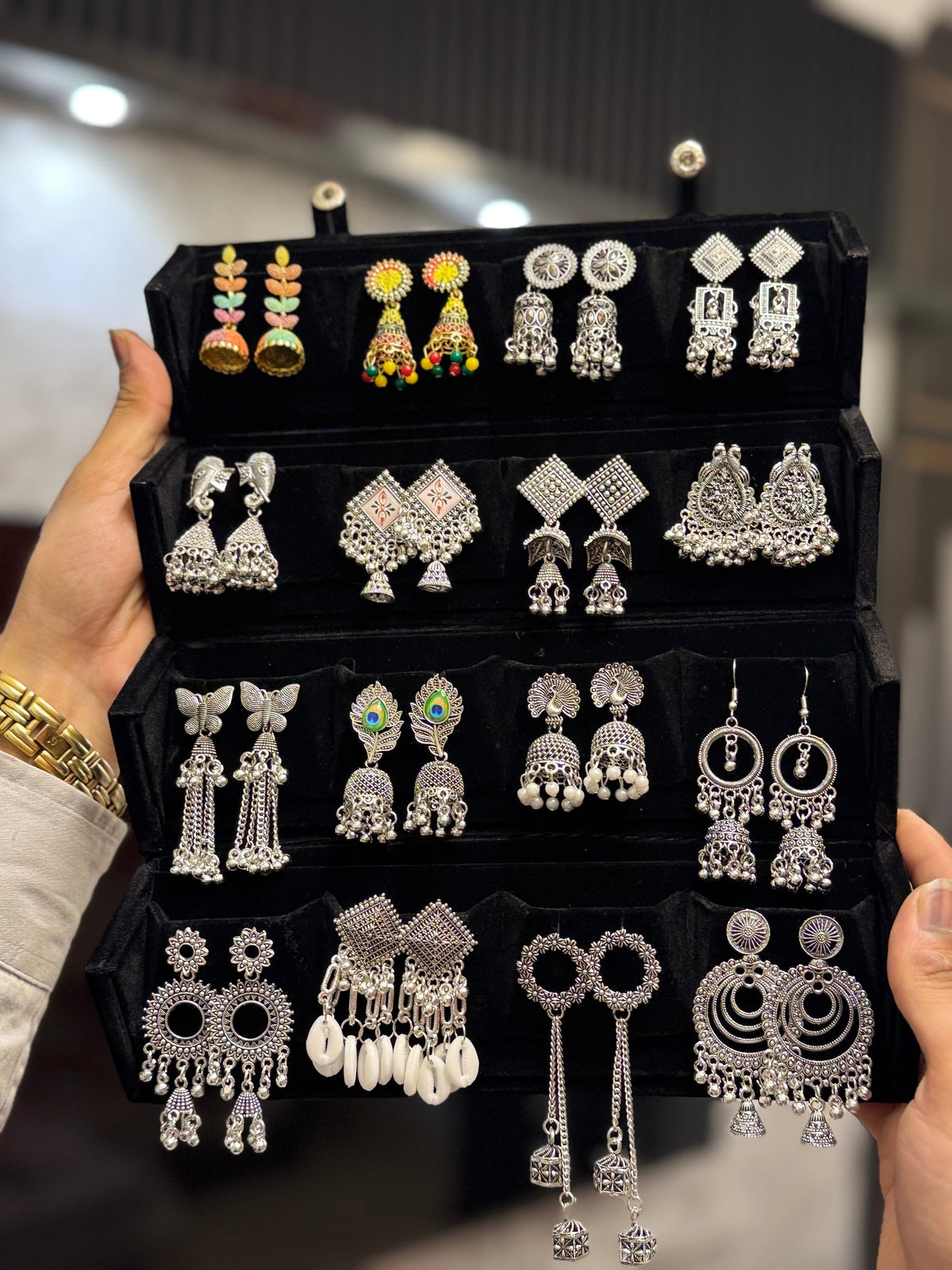 16-in-1 Oxidised Jhumka Earrings Set | Trending Combo Box for Girls & Women